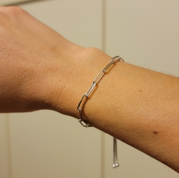 Sterling Silver Adjustable Paperclip Bracelet - Slider bracelet - Picture 3 of 4